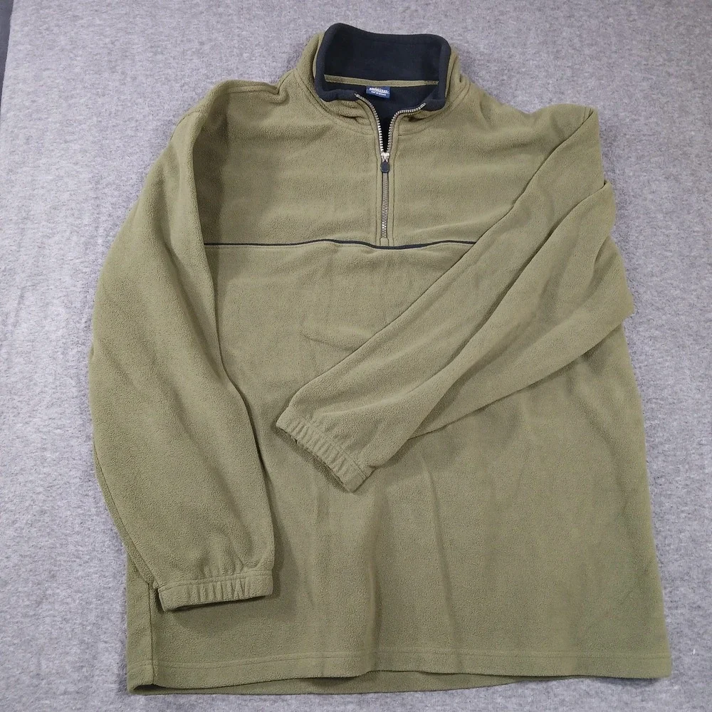 Architect Fleece Pullover Men XXL Green Quarter Zip Mock Neck Piping Long Sleeve